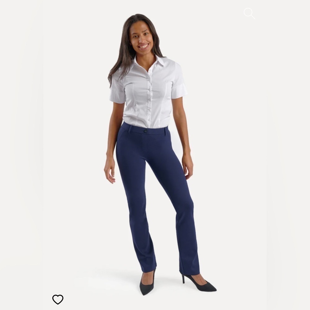 Betabrand Straight-Leg Classic Dress Pant Yoga Pants, Navy, Size Small Petite